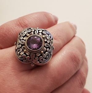 Silver and 14K gold amethyst set: ring and earrings